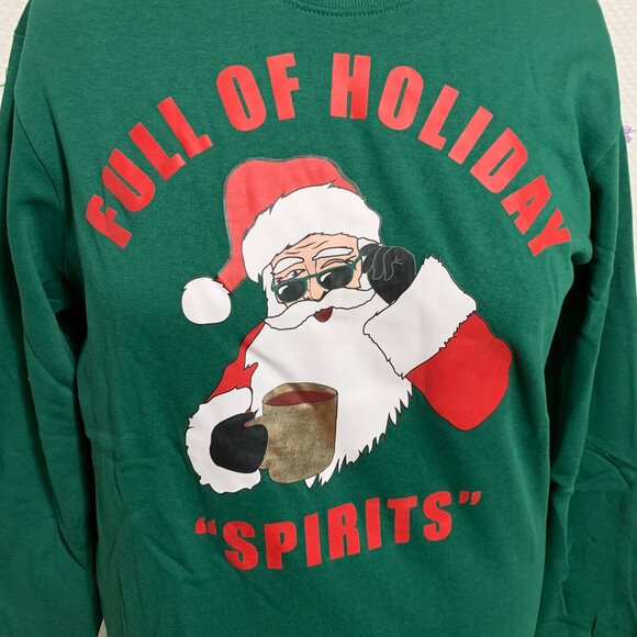 Ugly Christmas Sweatshirt Jolly Knits Full Of Holiday Spirits Santa Drink Men M - Picture 2 of 4